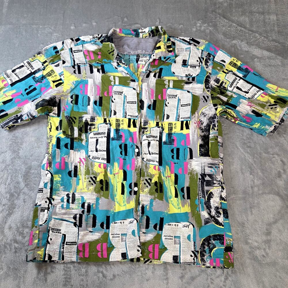 Vintage 90's surfer pearl snap up shirt retro american graffiti print Large?